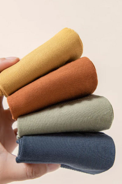 Women's Crew Socks Long Staple Cotton 4 Pairs Solid Color Five Finger Toe Socks