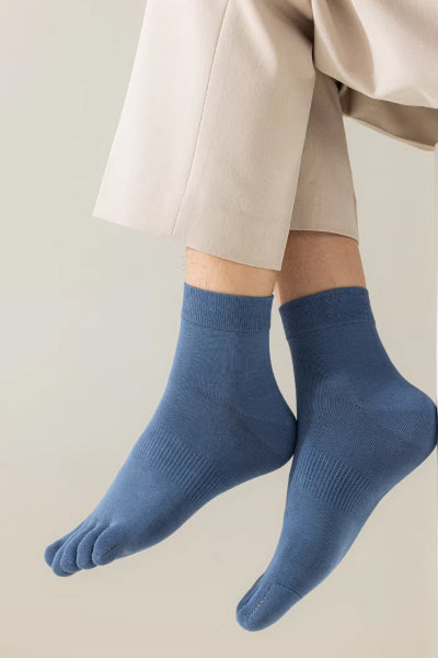 Men's Ankle Socks Long Staple Cotton 4 Pairs Toe Separator Solid Color