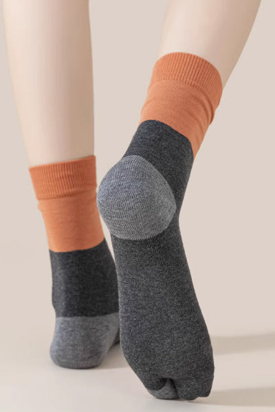 Women's Crew Socks - Premium Long Staple Cotton 3 Pairs Pack | Two-Toe Split Toe Color Block