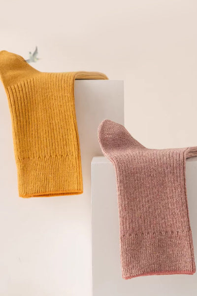 Women's Crew Socks Long Staple Cotton 5 Pairs Solid Color