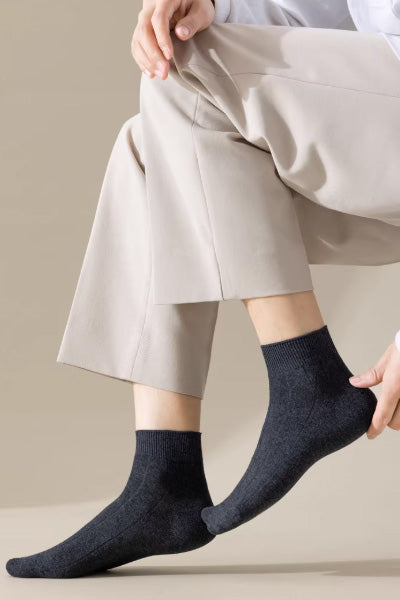 Men's Ankle Socks Long Staple Cotton 5 Pairs Solid Color Textured