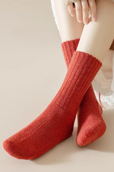 Women's Crew Socks 60%Wool 2 Pairs Terry Thickened Solid Color