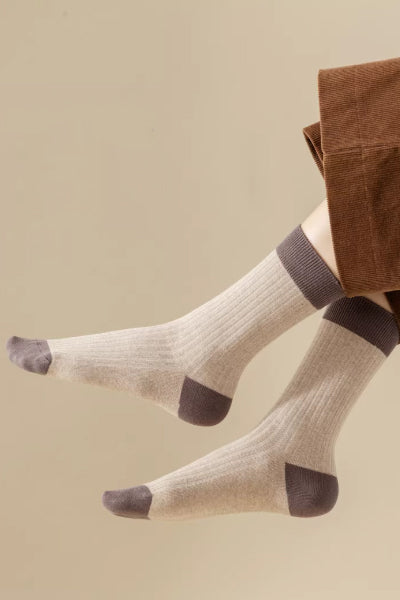 Women's Crew Socks Long Staple Cotton 5 Pairs Color Block Striped