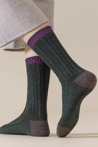 Women's Crew Socks Long Staple Cotton 3 Pairs Chunky Yarn Patterned Texture