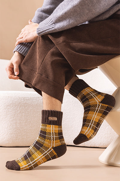 wen's Extra Thick Wool Crew Socks - Plaid Thermal Winter Socks 3 Pack