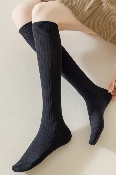 Women's Calf Socks Long Staple Cotton 3 Pairs Solid Color