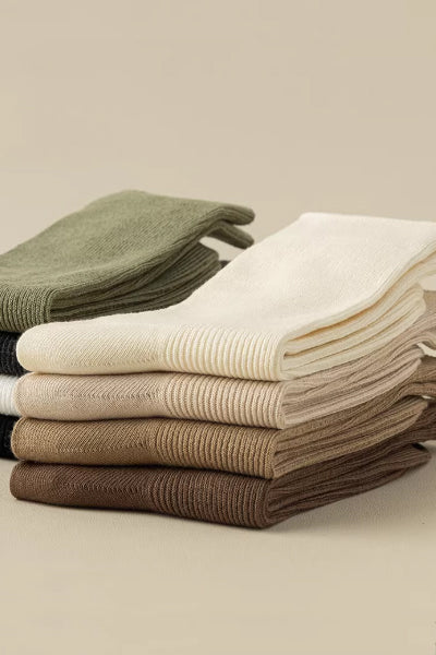 Women's Crew Socks Long Staple Cotton 5 Pairs Solid Color