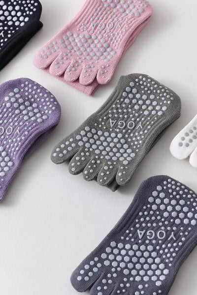 Women's Calf-Length Knee High Sports Yoga Toe Socks Long Staple Cotton 1 Pair Silicone Gripper Sole
