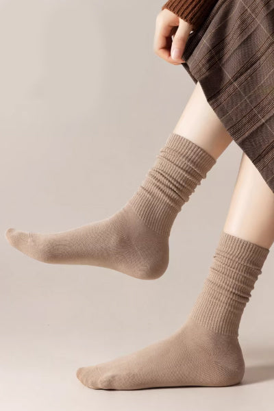 Women's Crew Socks Long Staple Cotton 4 Pairs Solid Color