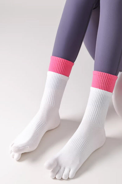 Women's Crew Sports Yoga Socks Long Staple Cotton 1 Pair Color Block Silicone Gripper Sole