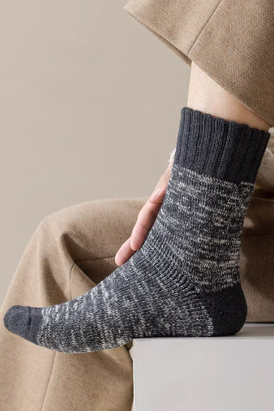 Men's Crew Socks Long Staple Cotton Thick Terry 3 Pairs Retro Marled