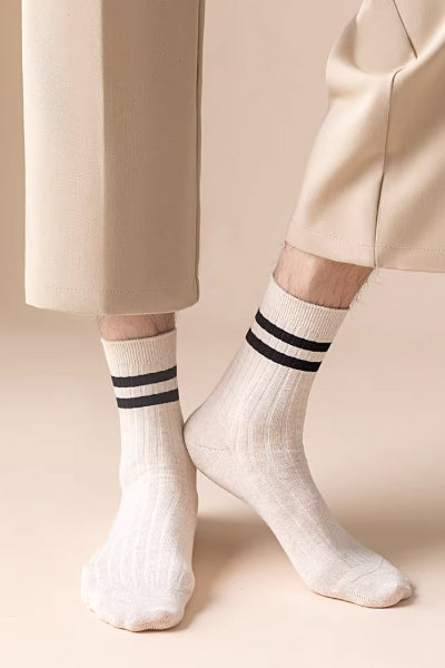 Men's Crew Socks Long Staple Cotton 5 Pairs Striped