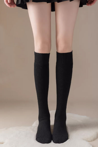 Women's Calf Socks - Premium Long Staple Cotton 2 Pairs Pack | Thick Terry Lined Solid Color