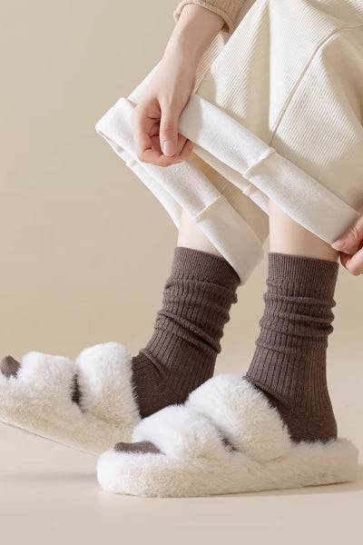 Women's Crew Socks Long Staple Cotton 4 Pairs Solid Color