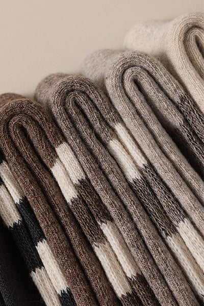 Men's Extra Thick Wool Crew Socks - Terry Lined Striped Thermal Winter Socks 2 Pack