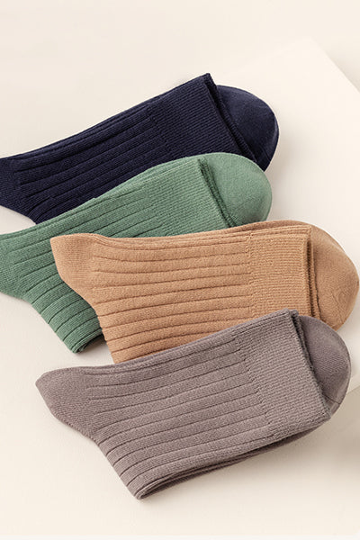 Men's Crew Socks Long Staple Cotton 5 Pairs Ribbed Solid Color