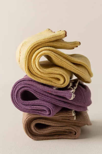 Women's Crew Socks Long Staple Cotton 5 Pairs Ruffled Embroidery