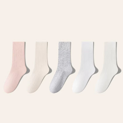 Women's Crew Socks - Premium Long Staple Cotton 5 Pairs Pack | Textured Solid Color