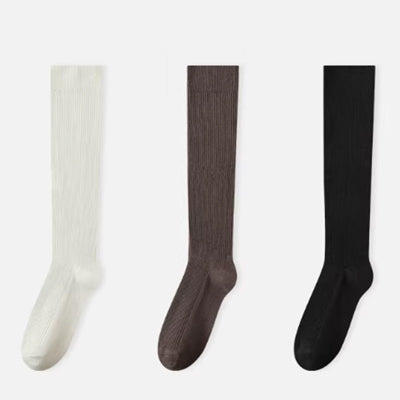 Women's Calf Socks Long Staple Cotton 3 Pairs Solid Color