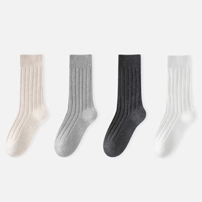 Women's Crew Socks Long Staple Cotton 4 Pairs Solid Color