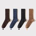 Women's Crew Socks - Premium Long Staple Cotton 4 Pairs Pack | Chunky Yarn Patterned Texture