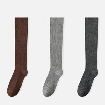 Women's Calf Socks Long Staple Cotton 3 Pairs Solid Color