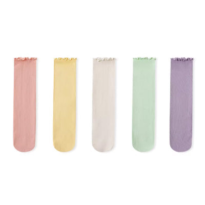 Women's Crew Socks Long Staple Cotton 5 Pairs Lace Solid Color