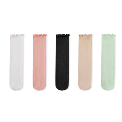 Women's Crew Socks Long Staple Cotton 5 Pairs Lace Solid Color