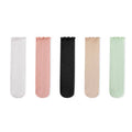 Women's Crew Socks Long Staple Cotton 5 Pairs Lace Solid Color