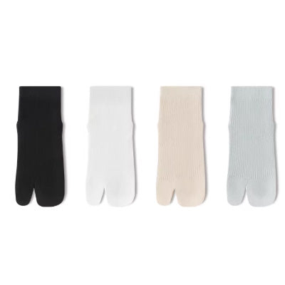 Women's Ankle Socks Long Staple Cotton Split Toe Five Finger 4 Pairs Solid Color