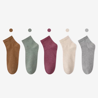 Women's Ankle Socks Long Staple Cotton 5 Pairs Solid Color
