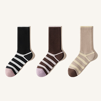 Women's Extra Thick Terry Lined Crew Socks - Striped Thermal Winter Socks 3 Pack