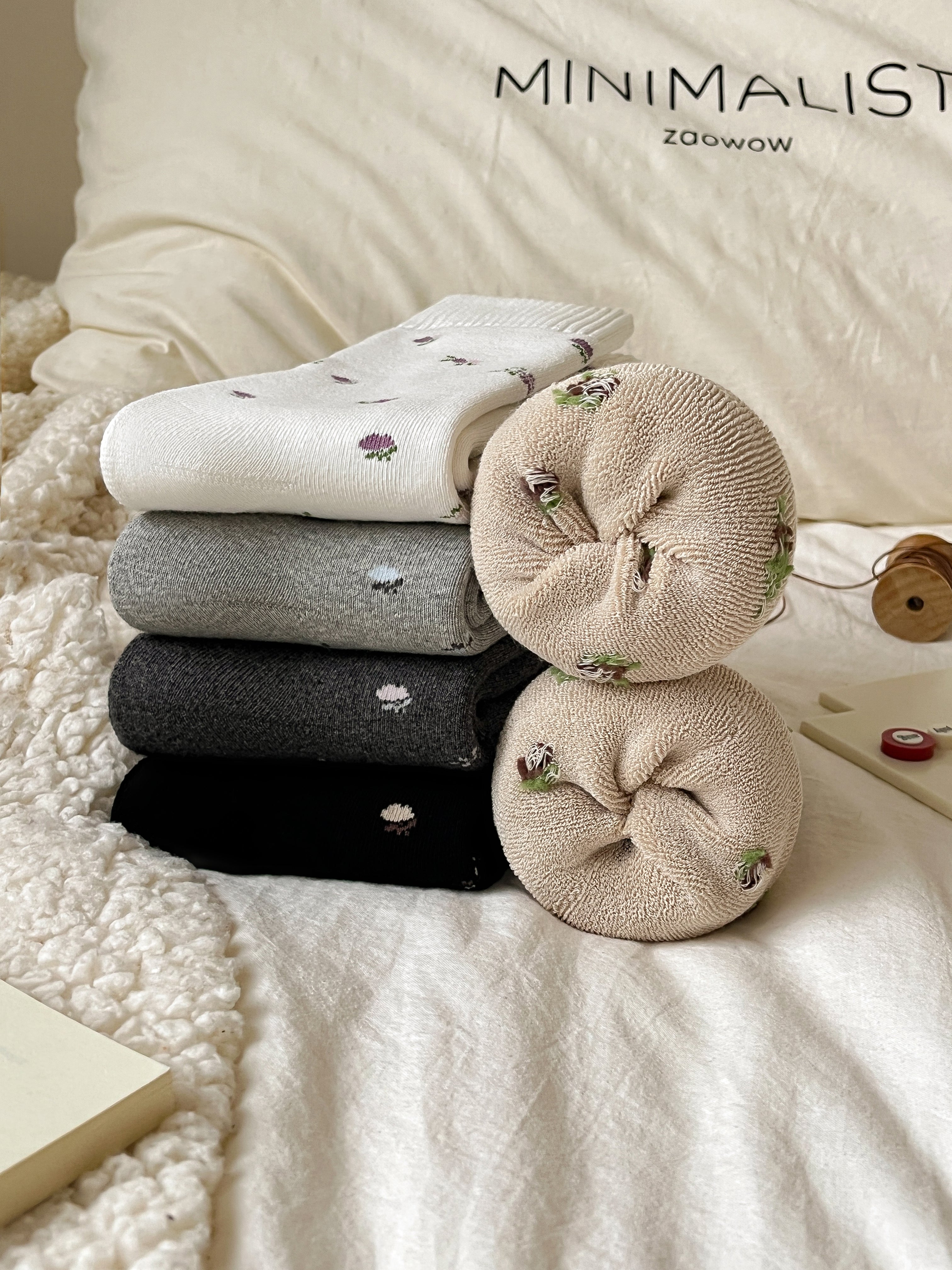 Women's Thick Warm Floral Crew Socks - Soft Cotton Winter Socks 3 Pack