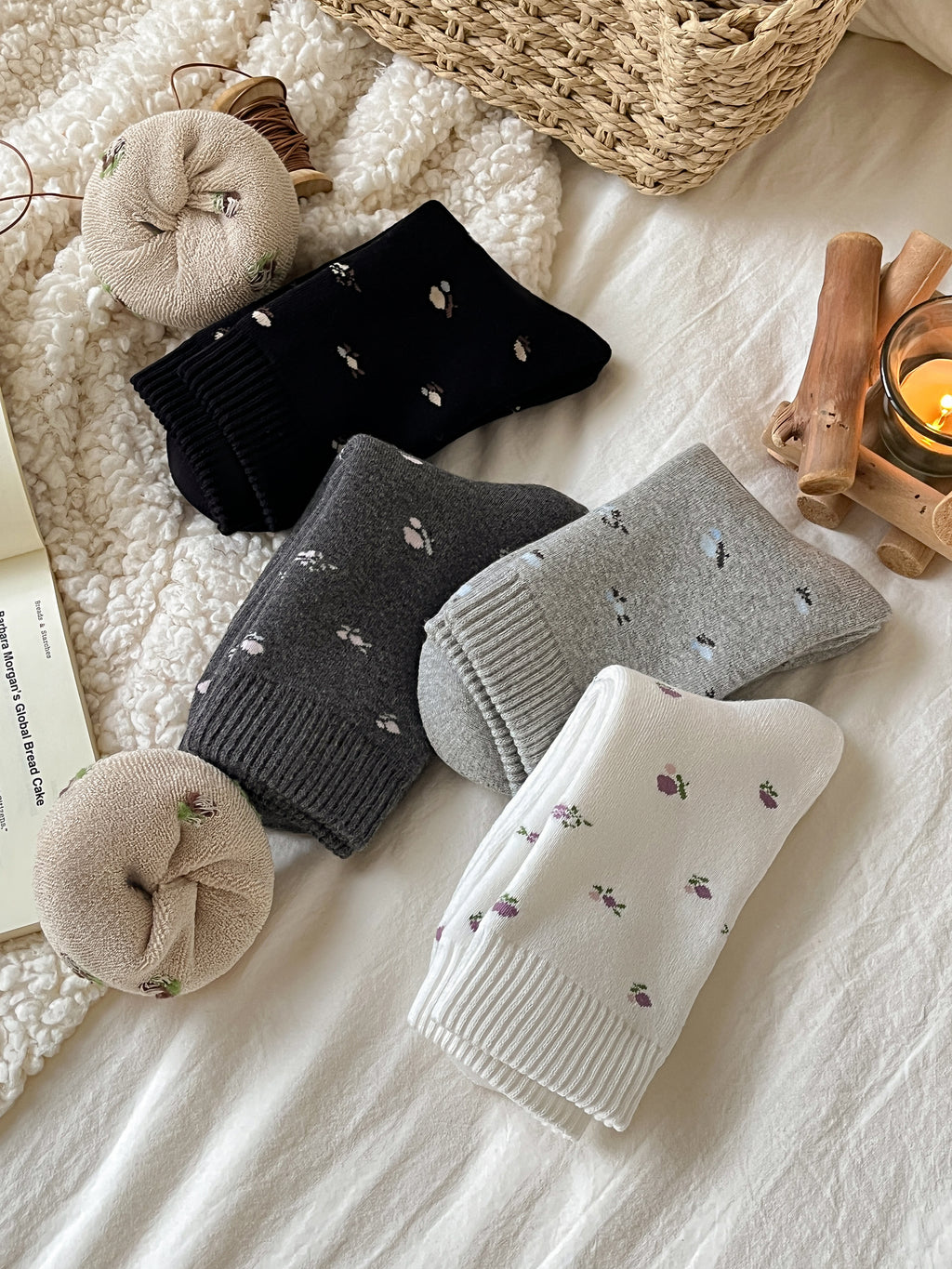 Women's Thick Warm Floral Crew Socks - Soft Cotton Winter Socks 3 Pack