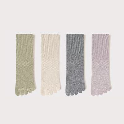 Women's Crew Socks Long Staple Cotton 5 Pairs Split Toe Five Finger Solid Color