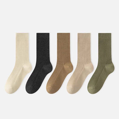 Women's Crew Socks Long Staple Cotton 5 Pairs Solid Color