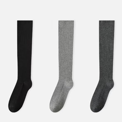 Women's Calf Socks Long Staple Cotton 3 Pairs Solid Color
