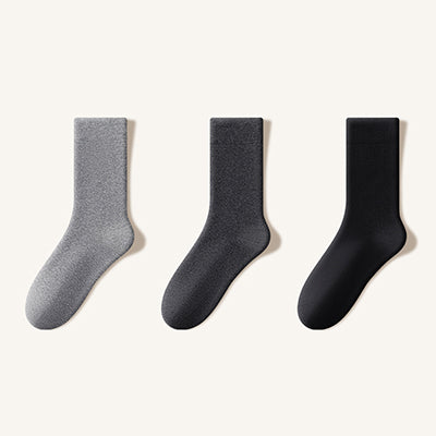 Men's Crew Socks Long Staple Cotton Winter Extra Thick Terry Lined 3 Pairs Thermal Solid Color