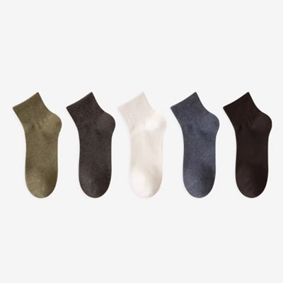 Men's Ankle Socks Long Staple Cotton 5 Pairs Solid Color