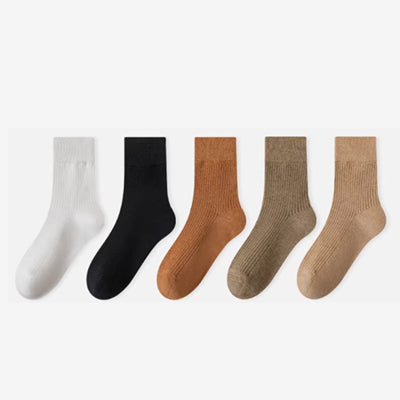 Women's Crew Socks Long Staple Cotton 5 Pairs Solid Color