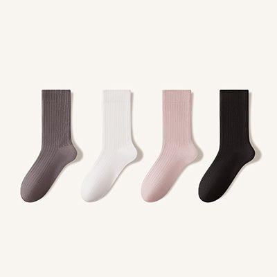 Women's Premium Cotton Crew Socks - Soft Textured Solid Color 5 Pack