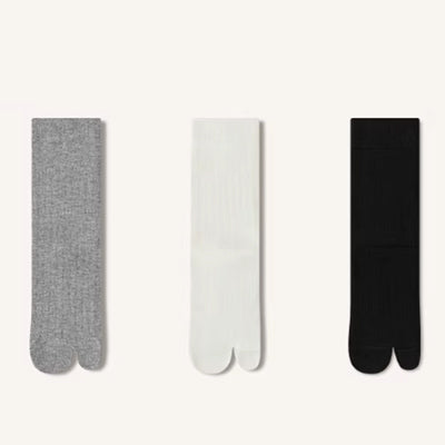 Women's Crew Socks - Premium Long Staple Cotton 3 Pairs Pack | Two-Toe Split Toe Color Block