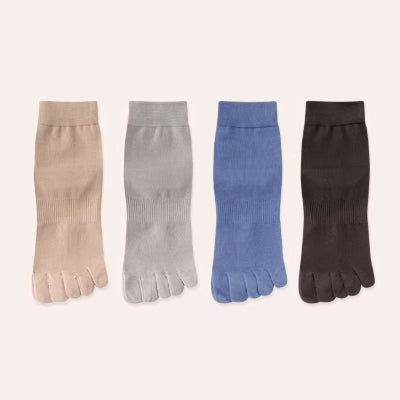 Men's Ankle Socks Long Staple Cotton 4 Pairs Toe Separator Solid Color