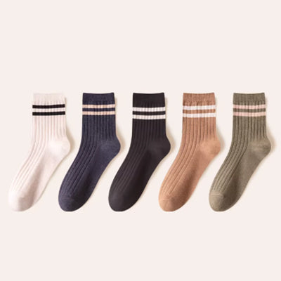 Men's Crew Socks Long Staple Cotton 5 Pairs Striped