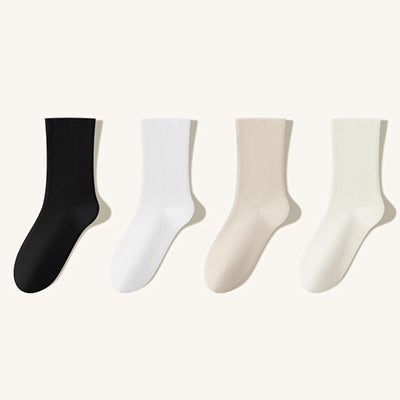 Women's Crew Socks - 100% Pure Cotton 4 Pairs Pack | Solid Color