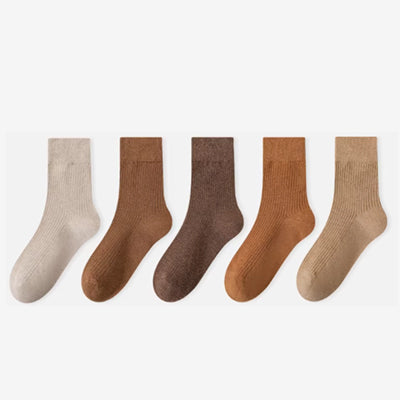 Women's Crew Socks Long Staple Cotton 5 Pairs Solid Color