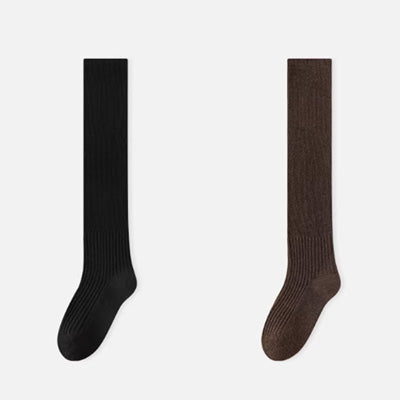 Women's Calf Socks Wool 2 Pairs Solid Color