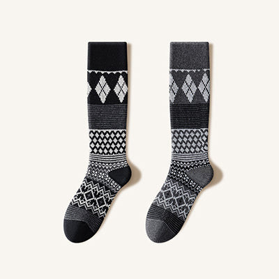 Women's Cotton Calf Tube Socks - Patterned Literary Style Winter Socks 2 Pack