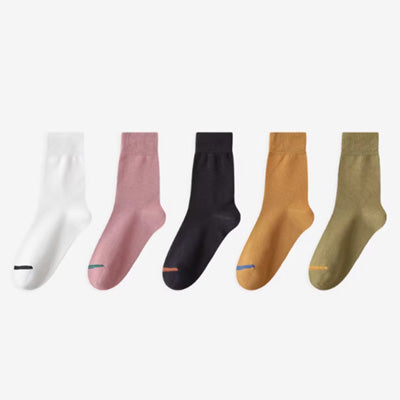 Women's Crew Socks Long Staple Cotton 5 Pairs Color Blocking