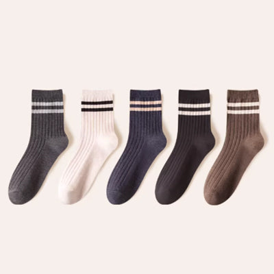 Men's Crew Socks Long Staple Cotton 5 Pairs Striped